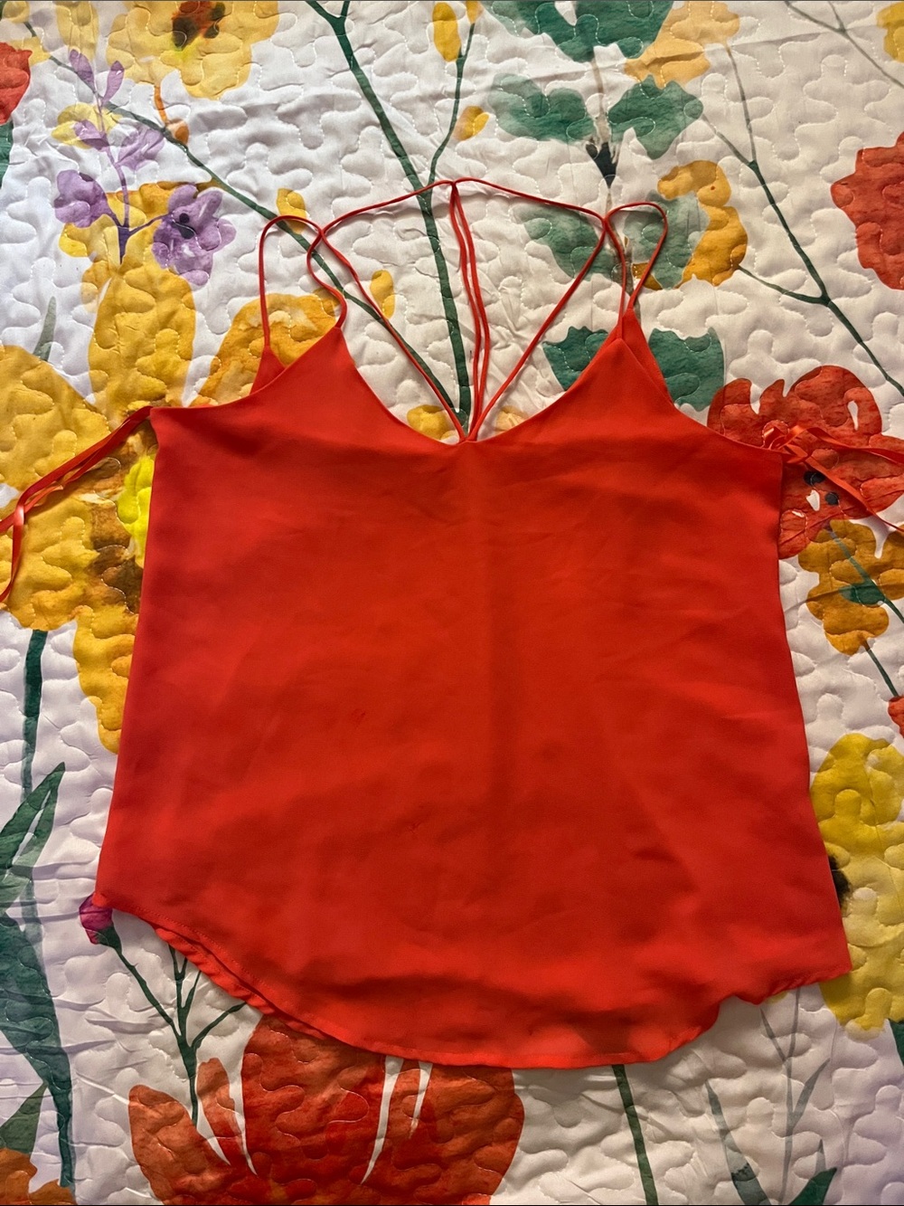 Red Satin V-Neck Strappy Cami Top